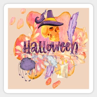 BEAUTIFUL WORDSMITH HALLOWEEN WITH SKULL AND SPIDER WITH FEATHERS AND FLOWERS Sticker